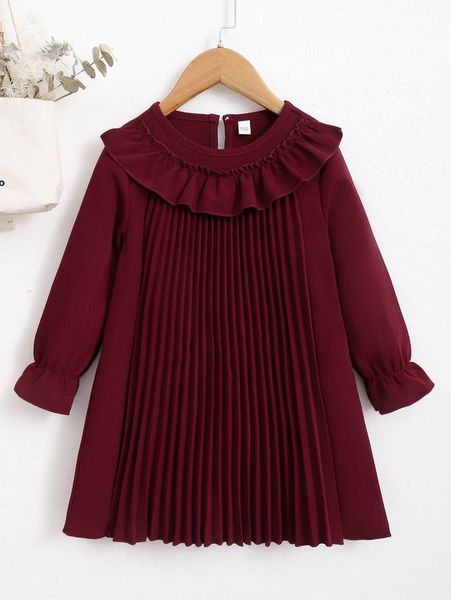 

toddler girls ruffle trim flounce sleeve pleated dress she, Red;yellow