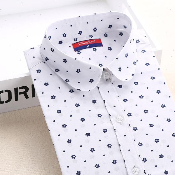 

floral print ladies shirt 5xl plus size polka dot turn down collar women blouse casual long sleeve blusas feminina, White