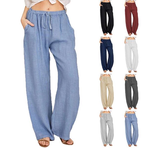 

women's pants & capris linen trousers for women wide cargo summer oversize linens streetwear spring harajuku female clothing 2021 casua, Black;white
