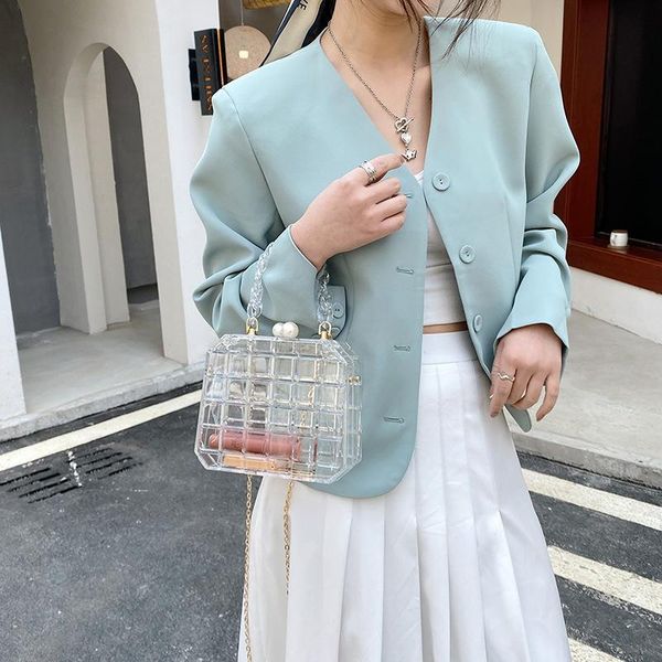 

evening bags summer transparent bag fashion pearl chain hand bill of lading shoulder women's diagonal acrylic box