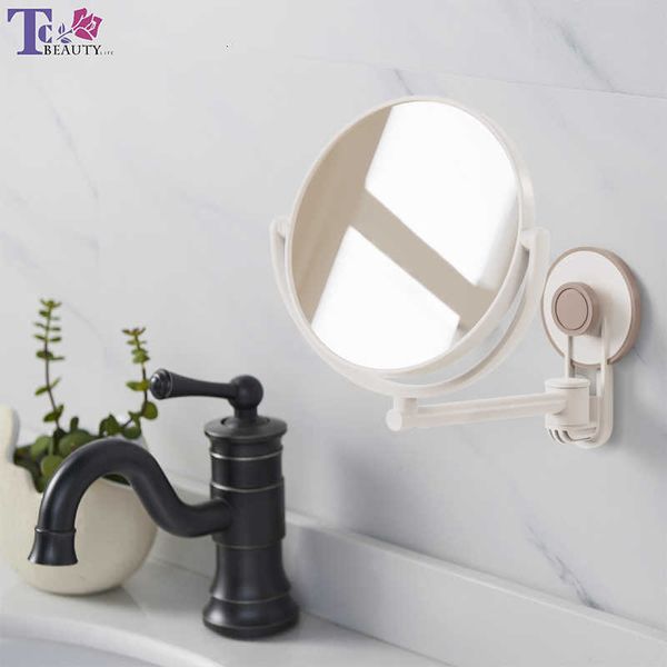 Spiegel, doppelseitig, für Badezimmer, Wandaufhängung, Saugnapf, 360 Grad drehbar, runder Kosmetikspiegel, zusammenklappbar, verstellbar, 2-fache Vergrößerung, SH190925