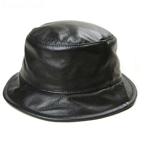 Cappelli a tesa larga Coreano Inverno Donna Nero Vera pelle Pescatore per uomo Uomo Pesca casual Cappello Bacino Berretti Uomo Streetwear Secchio Gorra