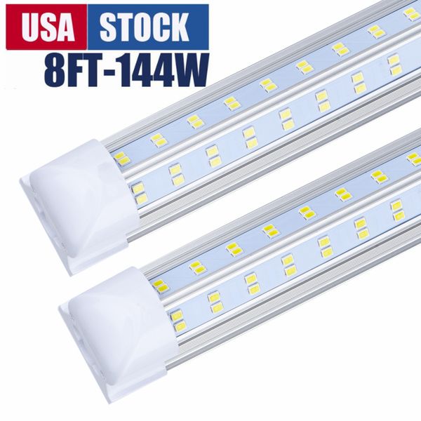 40pcs 8ft LED mağaza ışık fikstürü, 144W 14500lm, şeffaf lens kapağı, çift taraflı 4 sıralar v şekli entegre ampul lambası, LED soğutucu kapı ışığı