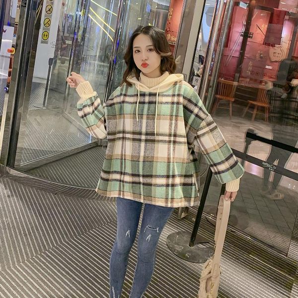 

maternity dresses k- hoodie long sleeve fake two-piece high neck pullovers sweatshirt pregnant women winter pastel clothes warm hood, White