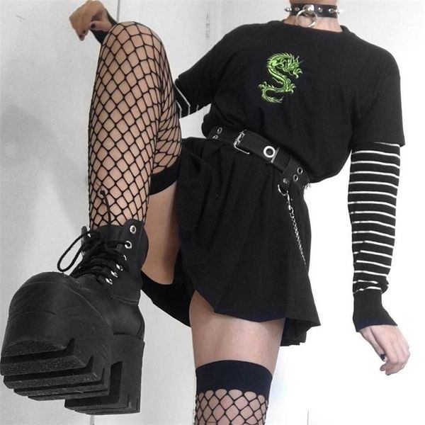 

harajuku vintage fun dragon women t-shirt short sleeve tees ulzzan clothes vegan cotton gothic punk shirt 210315, White