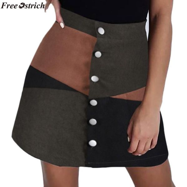 

skirts ostrich fashion women casual botton skirt patchwork color block short mini female harajuku autumn winter, Black
