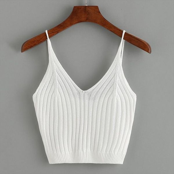 

knitted solid short women camis v neck cotton crops autumn korean girls clothes vintage, White