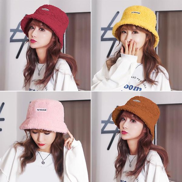 

wide brim hats all-match lamb wool fisherman hat winter warm teddy embroidered for women lady thicken outdoor cap, Blue;gray