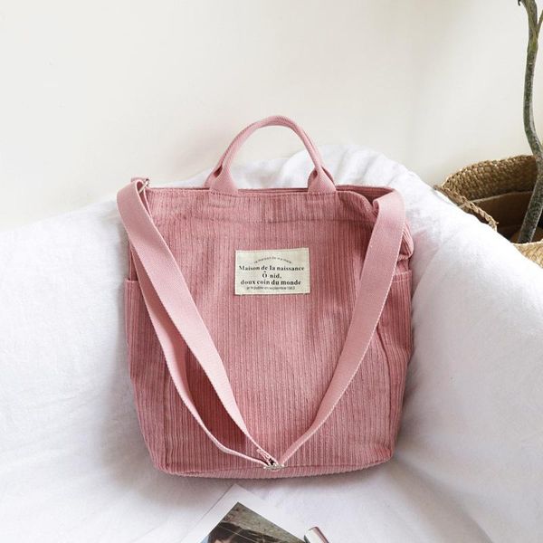 

women corduroy shoulder bag large capacity cloth handbag tote female crossbody messenger bags ladies simple canvas zipper purses