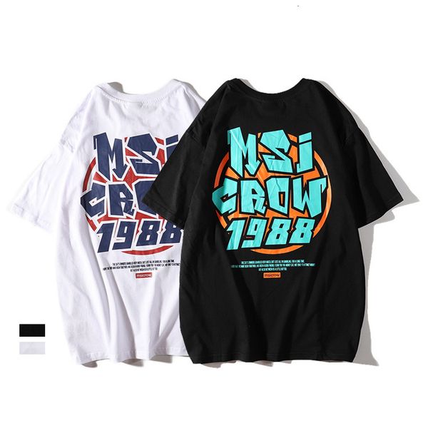 

trendy youth men's casual short sleeve letter printed cotton t-shirt student sports round neck tee, White;black