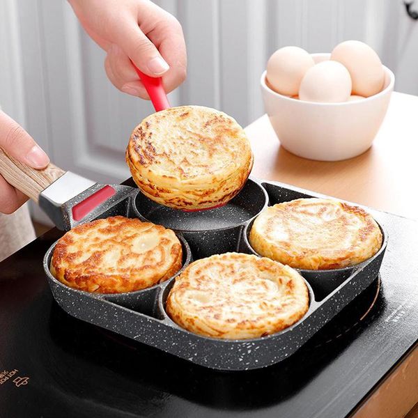 

pans four-hole frying pot for eggs ham temperature non-stick no oil-smoke kitchen cooking bacon breakfast maker