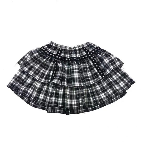 

skirts gothic women skirt white black plaid short rivet punk style double layer high waist ball gown mini female