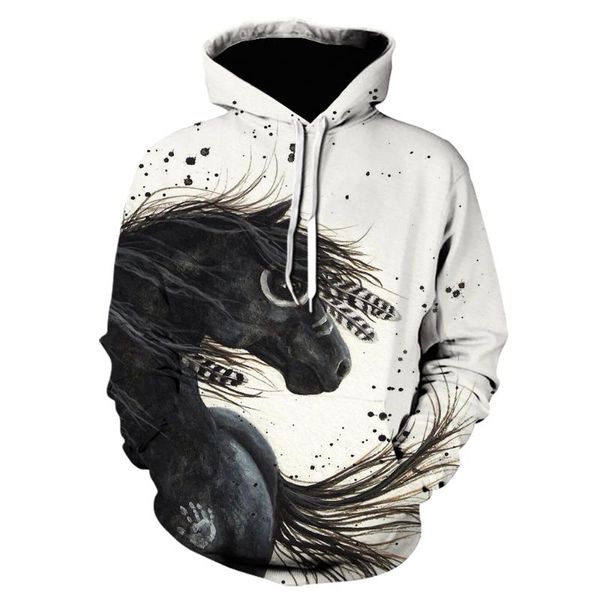 

men's hoodies & sweatshirts animal 3d print painted horse men/women hoodie design harajuku pullover autumn and winter, Black