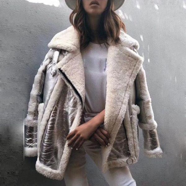 

women's fur & faux winter women coat genuine sheepskin leather sheep duck down female jackets silver color loose size turn collar, Black