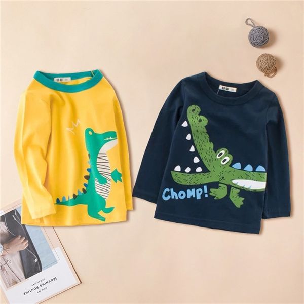 Arrivo Autunno e Inverno Baby Toddler Boy Cartoon Dinosaur Stampa T-shirt a maniche lunghe Abbigliamento per bambini 210528