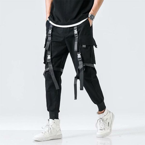 

men's pants mens korean fashion jogging men baggy tactical trousers with ribbons pockets casual black sweatpants classic vintage