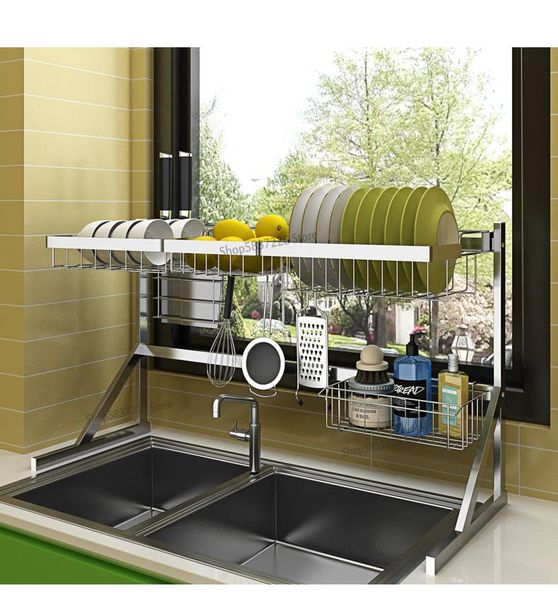 

kitchen storage & organization 304 stainless steel bowl rack drain home box cupboard drying sink put tableware