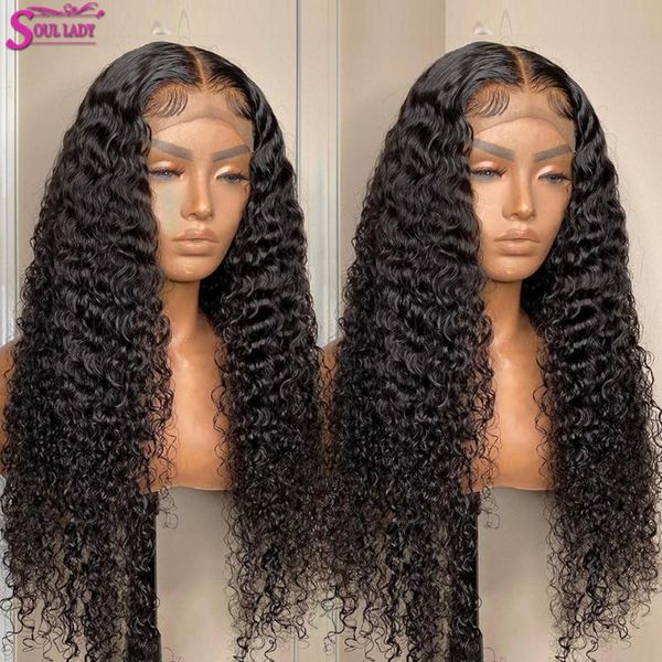 

lace wigs deep wave frontal wig transparent brazilian front human hair for women 4x4 5x5 closure, Black;brown