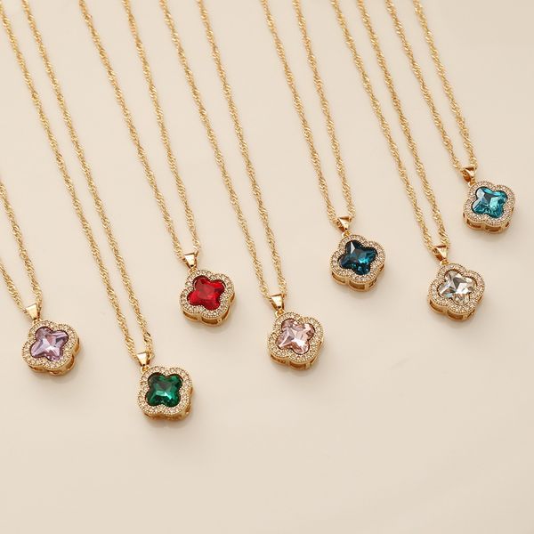 

factory wholesale jewelry multicolor zircon flower necklace female personality fashion niche clavicle chain n778 party gift