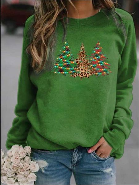 

women's hoodies & sweatshirts 2021 fashion christmas three-tree pattern printed round neck long-sleeved sweater, Black