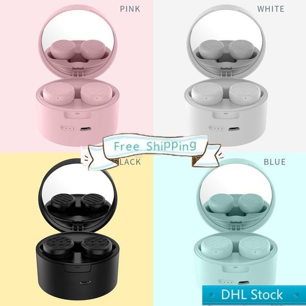 

stock dhl zw-t9 ture wireless earphones with phone holder stereo surround bass bluetooth headphones with mirror in box