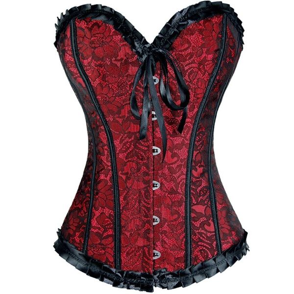 

Woman Bustiers Plus Size Bustier Corsets Women Sexy Steampunk Lace Up Boned Overbust Waist Trainer Body Shaping Vintage Floral Burlesque Cor, Black;white