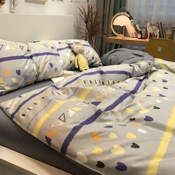 

fashion heart geometric bedding set,modern abstract design cotton twin full  home textile bed sheet pillow case quilt cover
