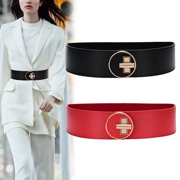 

belts wide real cowhide girdle woman gold buckle genuine leather waist band dress elastic seal lady apparel accessory, Black;brown