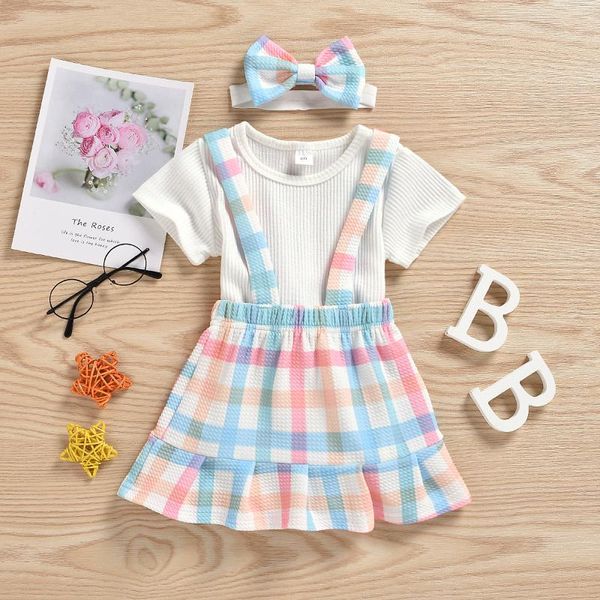 

clothing sets 2021 summer childrenswear girl's suit style sunken stripe romper strap dress set, White