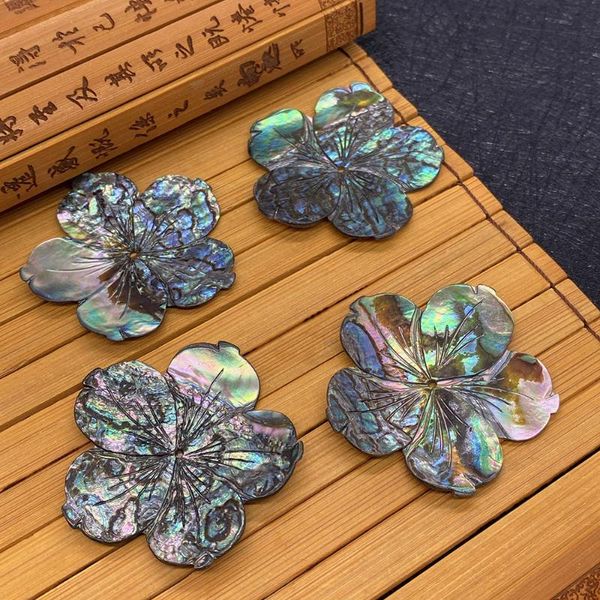 

charms natural abalone shell pendant colored flower shape carving can make trendy jewelry accessories birthday holiday gift size 52mm, Bronze;silver