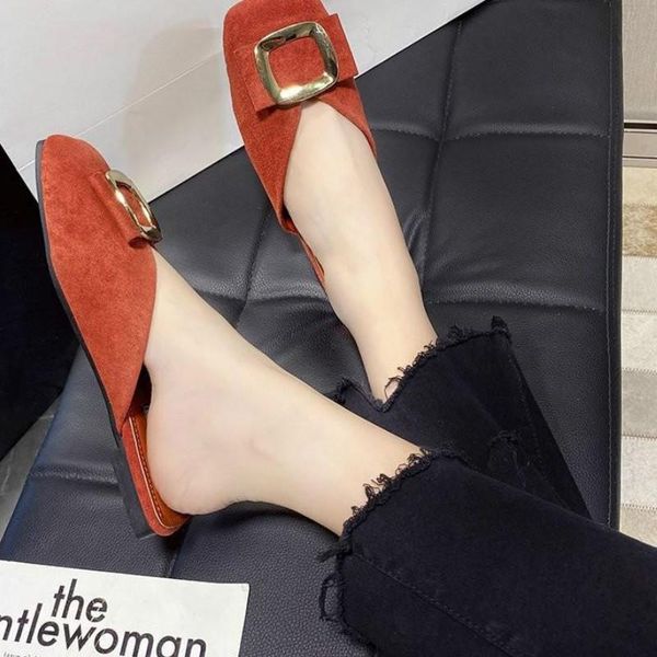

slippers women fashion summer bohemian square toe half slides size 35-40, Black