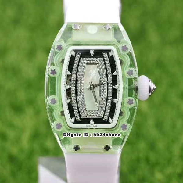 

watches rm07-02 miyota automatic green sapphire womens watch diamonds shell dial rubber strap ladys wristwatches, Slivery;brown