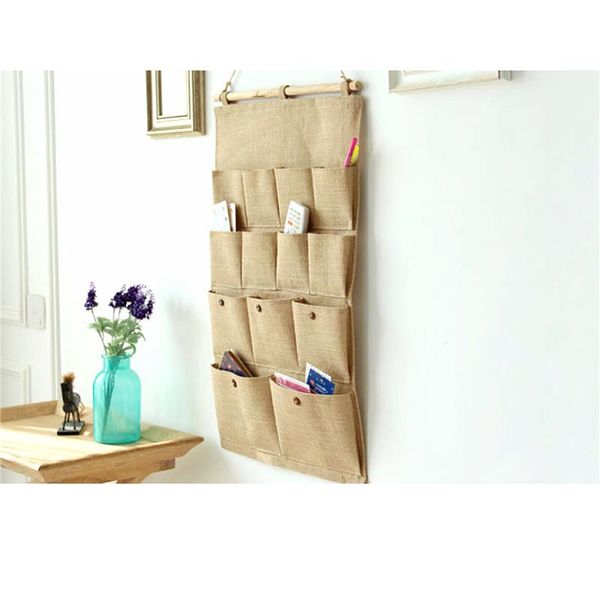

storage bags wall store receive hanging bag household cloth art adornment 13 pocket plain cotton and linen