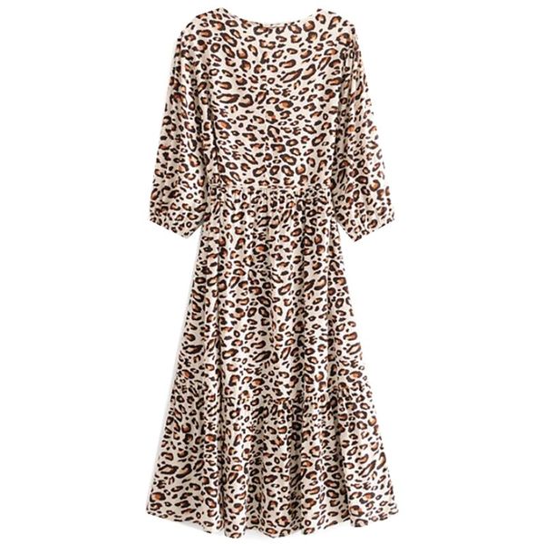 

2021 Bohemia Hollow Out O neck Contrast color Leopard Dress Women Holiday Tassel Lacing up belt 3/4 Lantern Sleeve BOHO Dresses, Red
