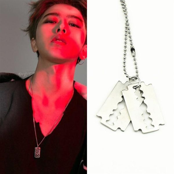 

pendant necklaces kpop fashion stainless steel razor blade dogtag necklace jewelry shaver shape hip hop choker gifts for men, Silver