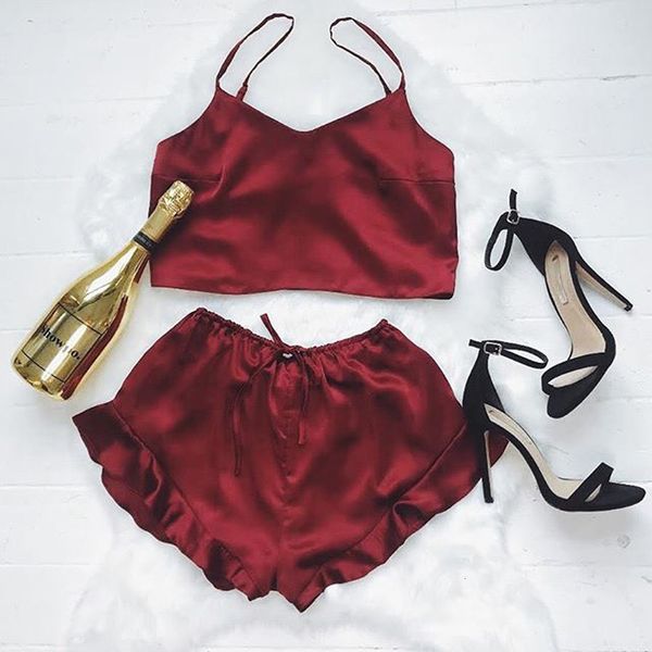 

women's silk suspender shorts home suit, Black;white