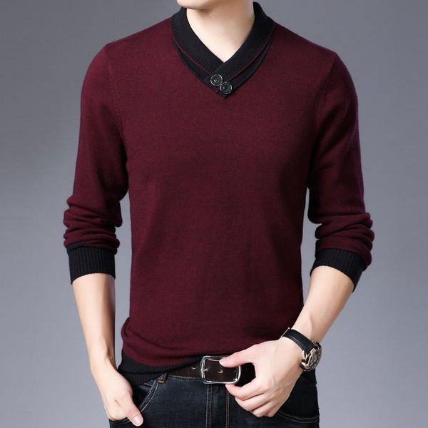 

men's sweaters autumn and winter thick pullover sweater classic loose casual stretch v-neck knitted male warm top, White;black