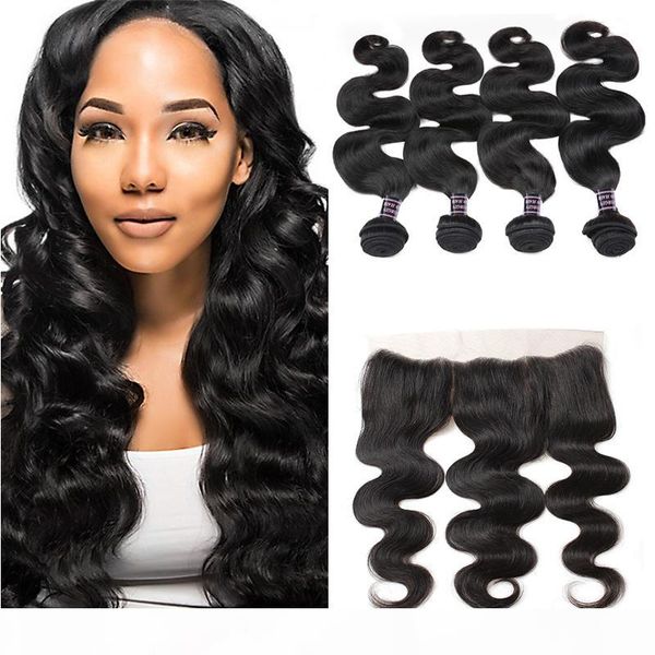 

10a brazilian body wave 4bundles with 13*4 lace frontal peruvian natural black virgin human hair products wholesale price ing