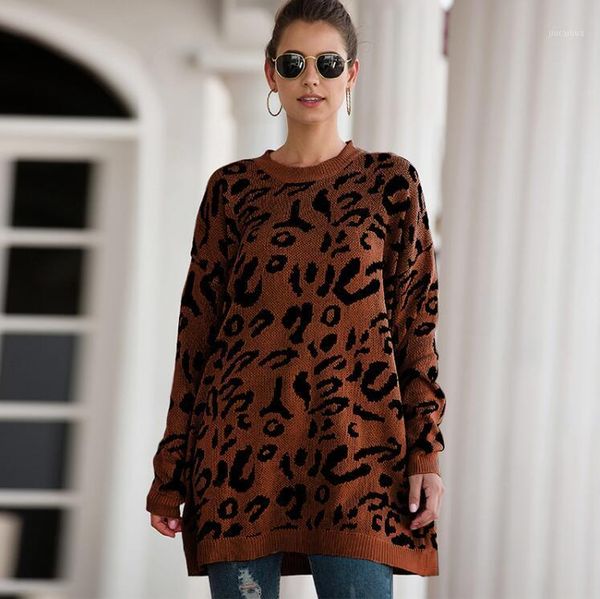 

leopard print pullover long sleeve fashion warm comfortable sweater for autumn winter knitted sweaters for women1, White;black