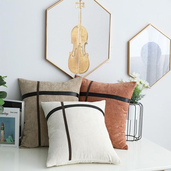 

cushion/decorative pillow nordic style cushion cover with leather case home decorative pillows for sofa car 45x45cm