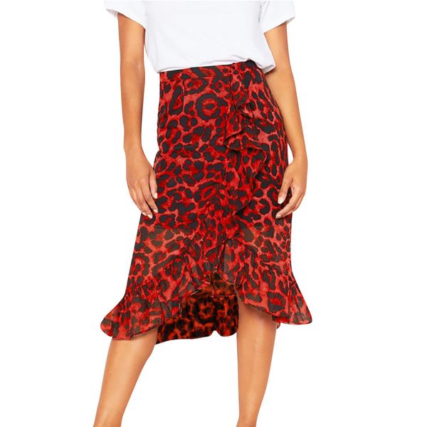 

3-color female fashion vintage print long leopard skirt plied high-waist skirts 41* 73se, Black