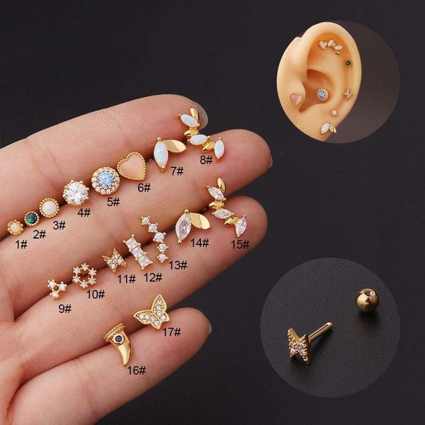 

stud 1 piece butterfly heart leaf shape cartilage earrings piercing 16gauge barbell stainless steel, Golden;silver