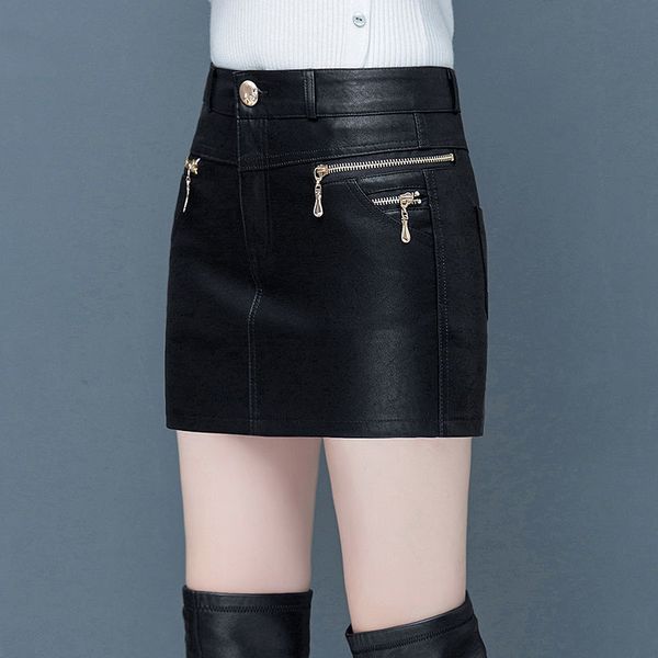 

spring for women skirt sheep high waist hip a word royal female leather plus size 6xl y311 2252, Black