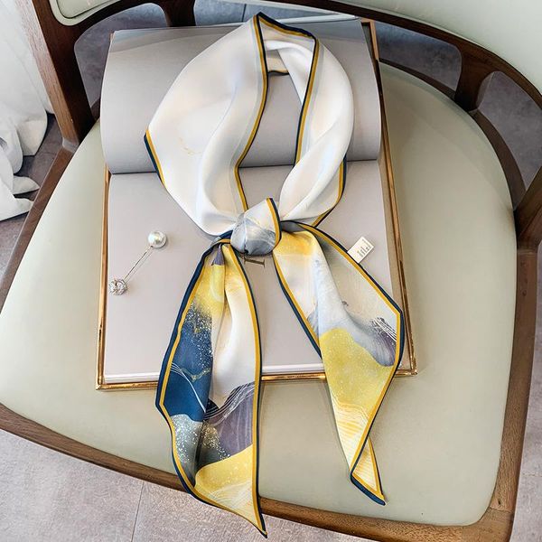 

scarves korean version fashion sunscreen silk scarf women thin narrow long pointed corner professional small decorative 291, Blue;gray