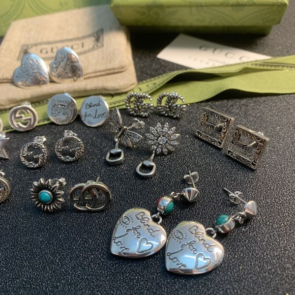 

double fearless flower and bird carving earrings s925 silver asymmetric, Golden