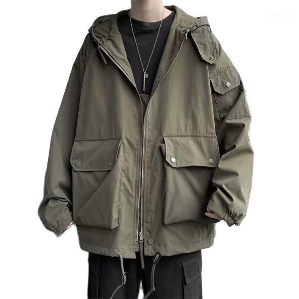 

men's jackets mens coat korean black and green with a hat casual work fashion ins clothes same pocket couples regular jacket easy to ma, Black;brown