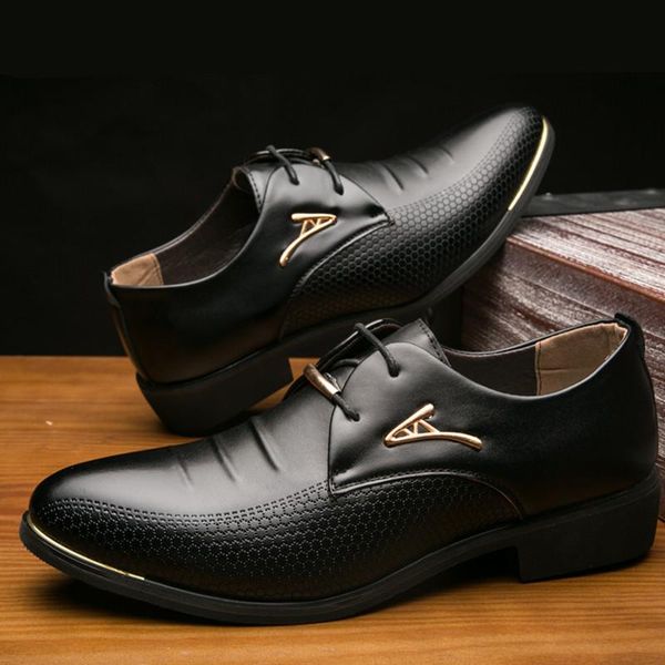 

dress shoes spring autumn genuine leather business men retro patent for british casual, Black
