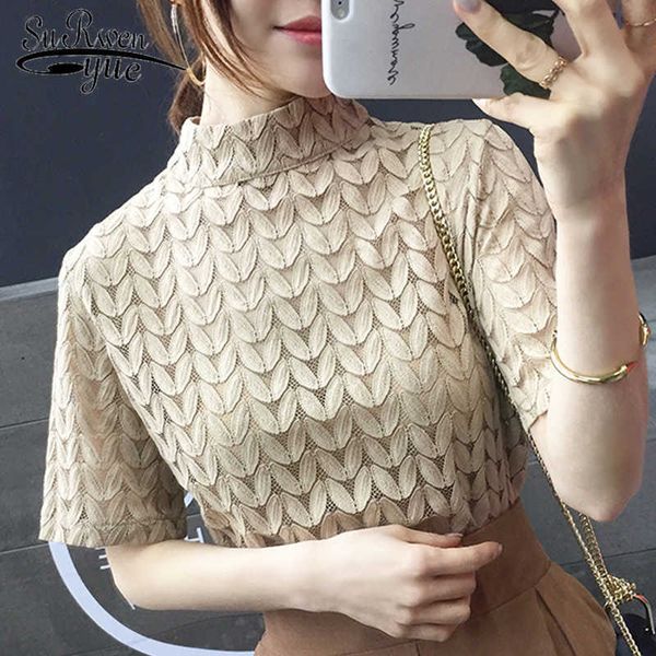 

summer women blouses womens korean clothing short sleeve shirts women lace blouse solid women fashion 4399 210527, White