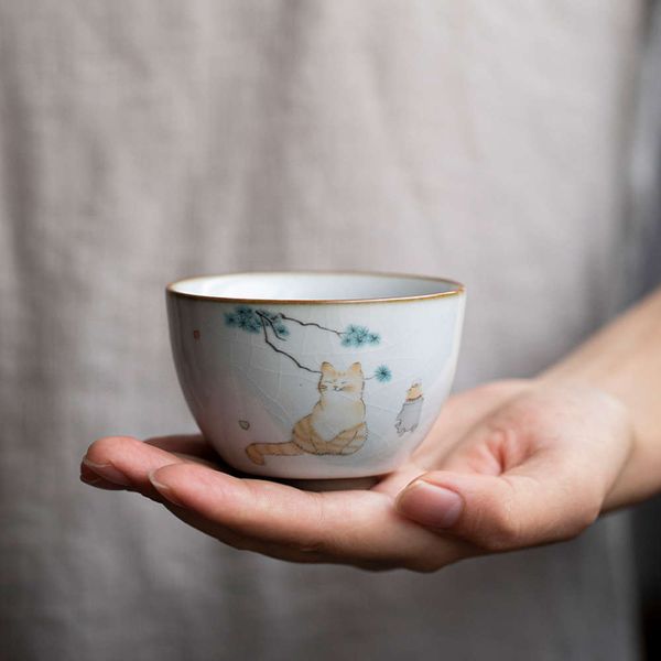 

big capacity ceramic teacup cute cat porcelain tea cup chine kung fu cup