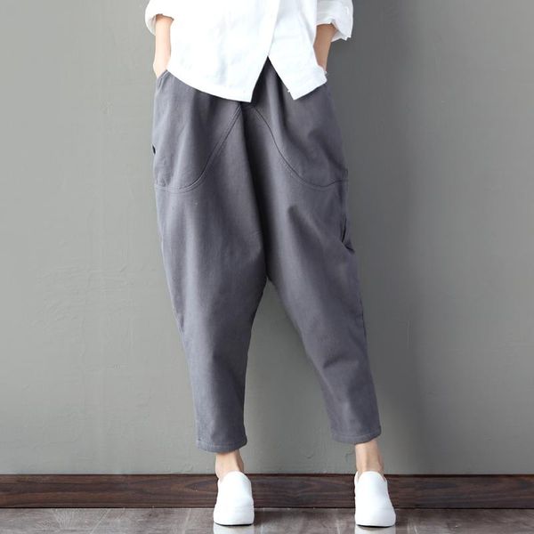 

women's pants & capris clobee linen harem loose ethnic female trousers ankle length elastic waist large size femme baggy, Black;white